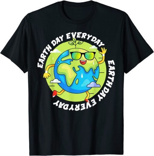 Earth Day Everyday, Green Happy Earth With Sunglasses Tee Shirt