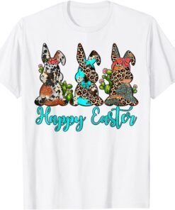 Easter Bunny with Glasses Western Leopard Cowhide Turquoise Tee Shirt