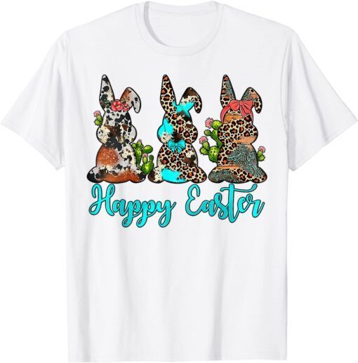 Easter Bunny with Glasses Western Leopard Cowhide Turquoise Tee Shirt