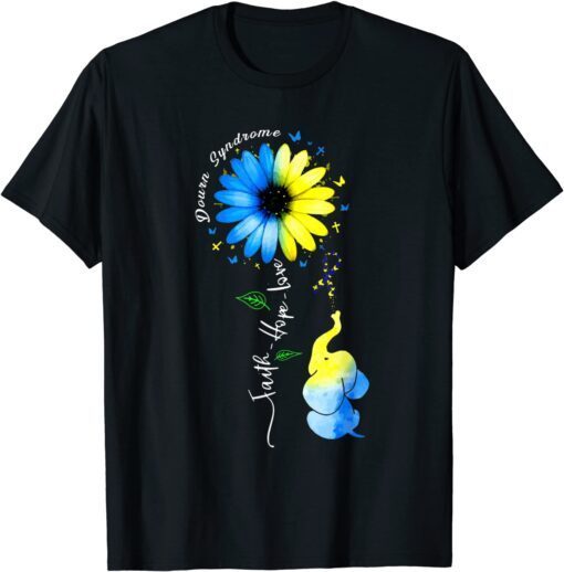 Faith Hope Love Awareness Down's Syndrome, the Blue Elephant Tee Shirt