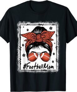 Football Mom With Leopard and Messy Bun Mother's Day Tee Shirt