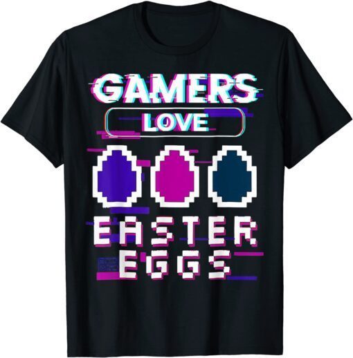 Gamer Love Easter Egg Pixel Video Game Boy Easter Day Tee Shirt