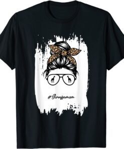 Giraffe mom Bleached Messy Bun Leopard Tee Shirt