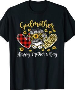 Godmother Messy Bun Sunflower Heart Mother's Day Tee Shirt