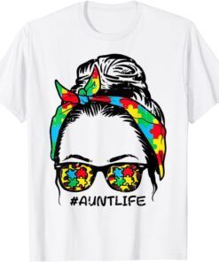 Hairbun Puzzle Sunglasses Aunt Life Autism Awareness Women T-Shirt