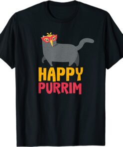Happy Purim Costume Idea Cat Hebrew Jewish Holiday Tee Shirt