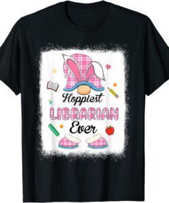 Hoppiest Librarian Ever Plaid Gnome Bunny Easter Day Tee Shirt