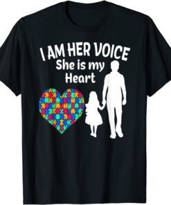 I Am Her Voice She Is My Heart Autism Awareness Dad Tee Shirt