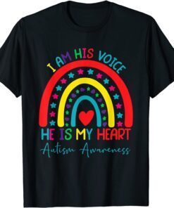 I Am His Voice He Is My Heart Autism Awareness Rainbow Heart Tee Shirt