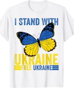 I Stand With Ukraine Support Free butterfly Ukrainian Flag Love Ukraine T-Shirt