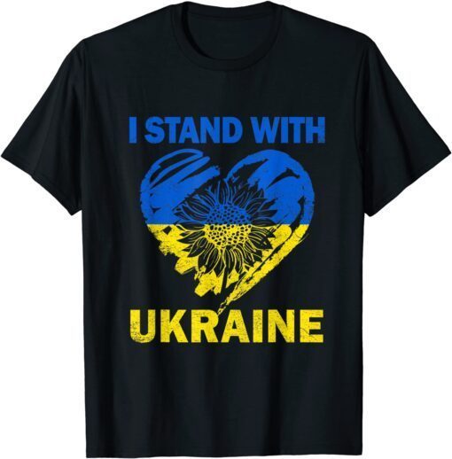 I Stand With Ukraine Support Ukraine Flag Sunflower Heart T-Shirt