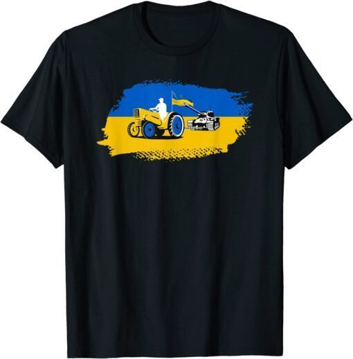 Stop Russian I Stand With Ukraine Ukrainian Farmer Steals Tank Ukraine Flag T-Shirt