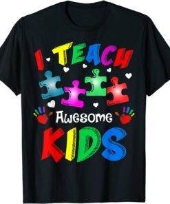 I Teach Awesome Kids Autism Awareness Puzzle Teacher Tee Shirt