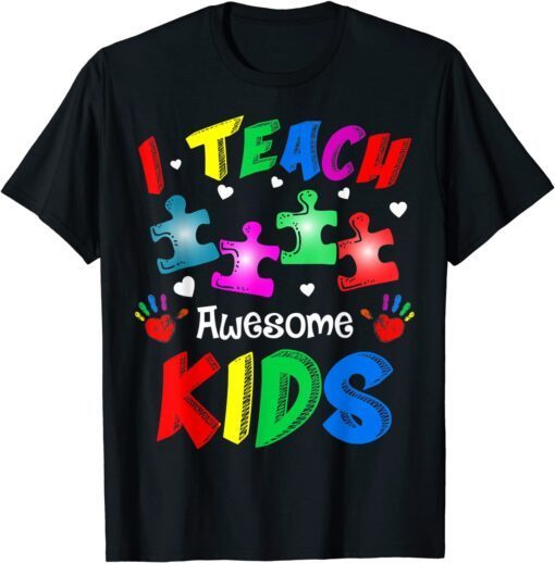 I Teach Awesome Kids Autism Awareness Puzzle Teacher Tee Shirt