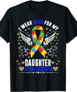 I Wear Blue For My Daughter Boho Rainbow Autism Awareness Tee Shirt