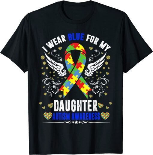 I Wear Blue For My Daughter Boho Rainbow Autism Awareness Tee Shirt