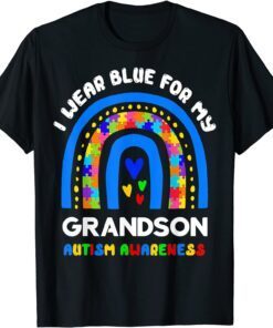 I Wear Blue For My Grandson Autism Awareness Rainbow Puzzle T-Shirt