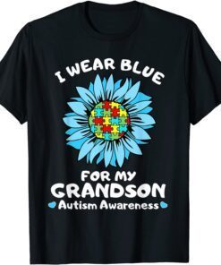 I Wear Blue For My Grandson Autism Awareness Tee Shirt