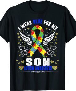 I Wear Blue For My Son Autism Awareness Day Boho Rainbow Tee Shirt