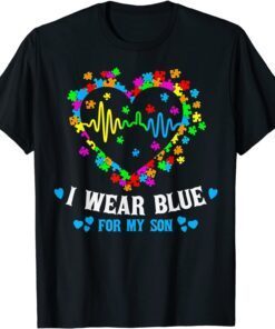 I Wear Blue For My Son Love Heart Autism Awareness Day T-Shirt