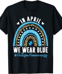 In April We Wear Blue Autism Awareness Month Puzzle Rainbow Tee Shirt