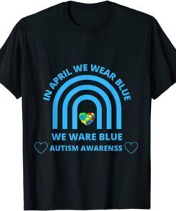 In April We Wear Blue Autism Awareness Month Puzzle Ribbon Premium Tee Shirt