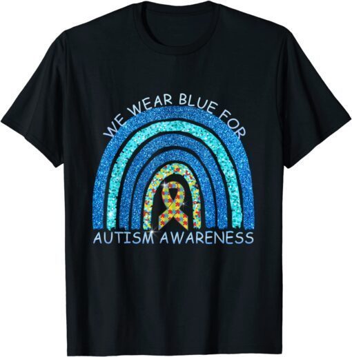 In April We Wear Blue Autism Awareness Rainbow Puzzle Love Tee Shirt