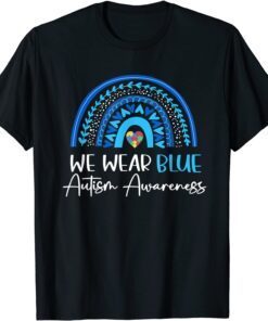 In April We Wear Blue for Autism Awareness Rainbow Puzzle Tee Shirt