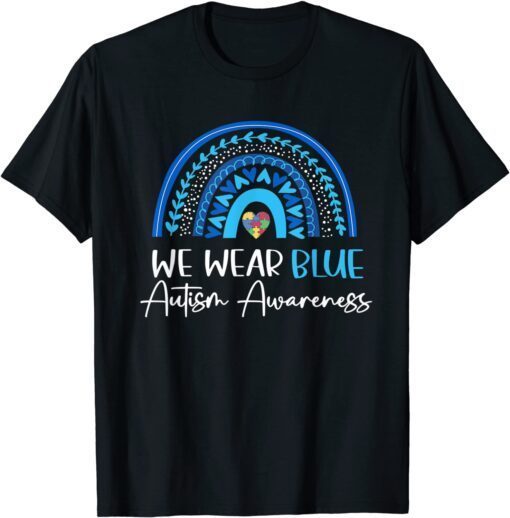 In April We Wear Blue for Autism Awareness Rainbow Puzzle Tee Shirt