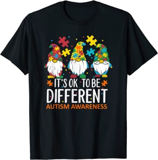 It's Ok To Be Different Autism Awareness Gnomies Colorful Tee Shirt