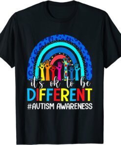 It's Ok To Be Different Autism Awareness Leopard Rainbow Tee Shirt