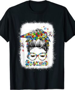 Messy Bun Hair Girls With Autism Puzzle Sunglasses Tee Shirt