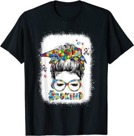 Messy Bun Hair Girls With Autism Puzzle Sunglasses Tee Shirt