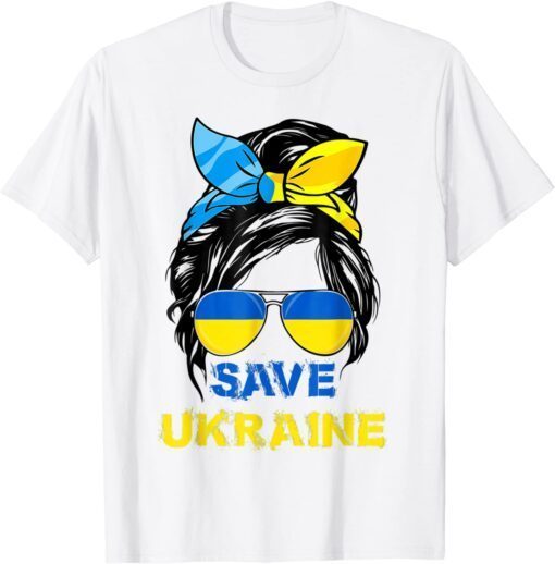 Messy Bun Hair Ukraine Ukrainian Flag Girl Save Ukraine Free Ukraine T-Shirt