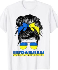 Messy Bun Hair Ukraine Ukrainian Flag Girl Support Ukraine Peace Ukraine Shirt