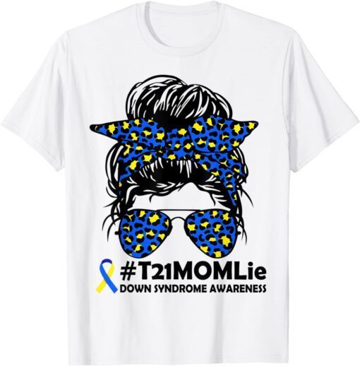 Messy Bun Sunglass Leopard Down Syndrome Awareness Tee Shirt