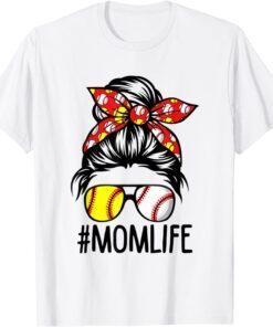 Mom Life Softball Baseball Mothers Day Messy Bun Shirt