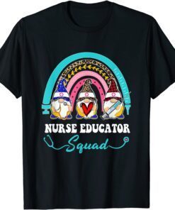 Nurse Squad Leopard Rainbow Gnome Nurse Educator T-Shirt