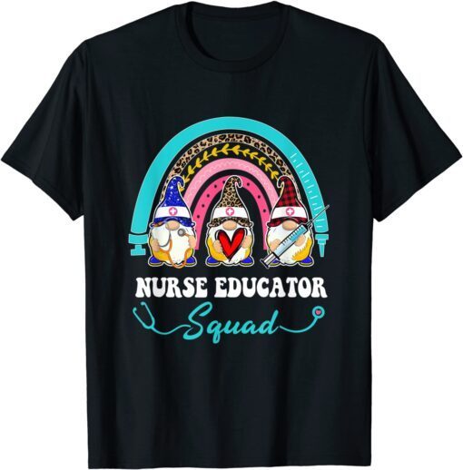 Nurse Squad Leopard Rainbow Gnome Nurse Educator T-Shirt