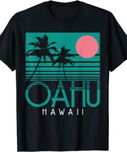 Oahu Hawaii Palm Trees Surf Vintage Retro Hawaiian Islands Tee Shirt