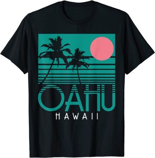 Oahu Hawaii Palm Trees Surf Vintage Retro Hawaiian Islands Tee Shirt