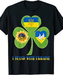 Patty's Day Shamrock Heart Peace Ukraine Flag Dove Sunflower T-Shirt