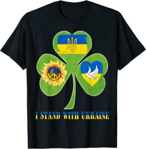 Patty's Day Shamrock Heart Peace Ukraine Flag Dove Sunflower T-Shirt