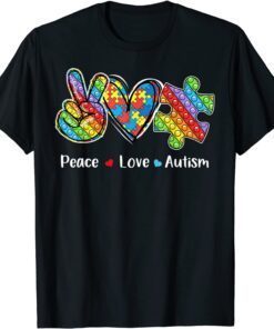 Peace Love Autism Awareness Pop It Fidget Toy Autism Puzzle Tee Shirt