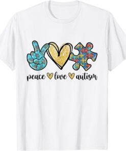 Peace Love Autism Peace Hand Heart Puzzle Tee Shirt