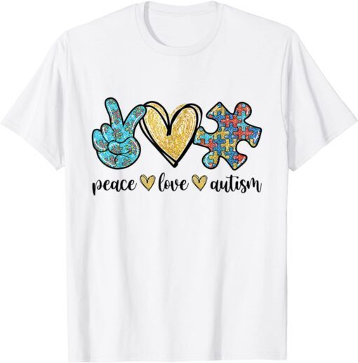 Peace Love Autism Peace Hand Heart Puzzle Tee Shirt