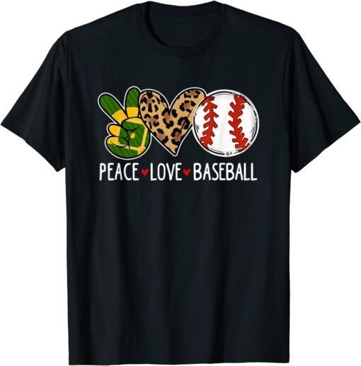 Peace Love Baseball Mom Leopard Print Cheetah Pattern Tee Shirt