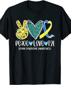 Peace Love Cure Blue & Yellow Ribbon Down Syndrome Awareness Tee Shirt