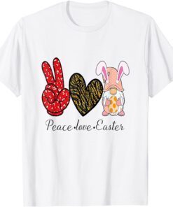 Peace Love Easter Gnome Leopard Graphic Easter Day Tee Shirt