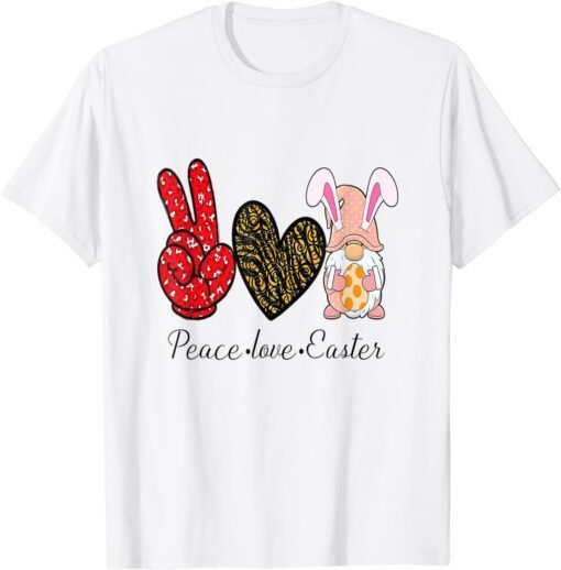 Peace Love Easter Gnome Leopard Graphic Easter Day Tee Shirt